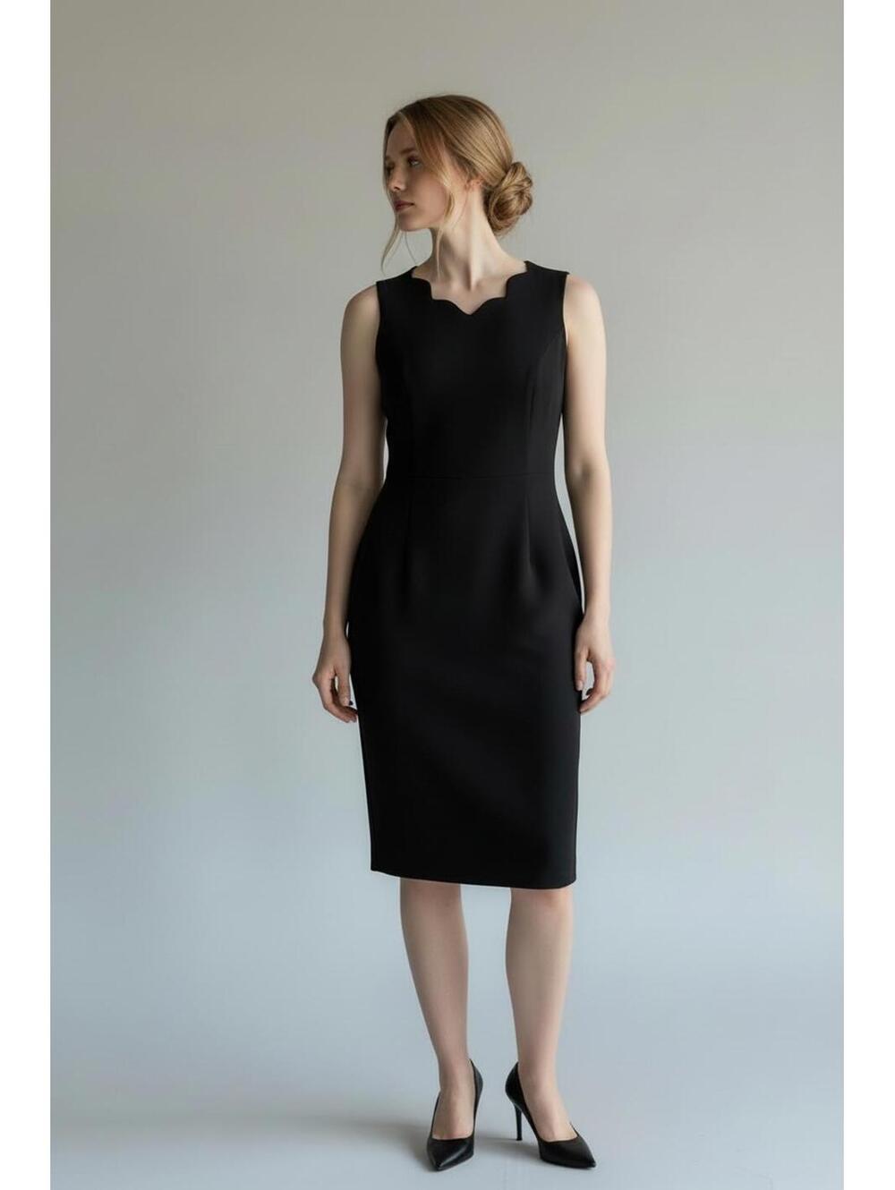 Talbots Women's Sleeveless Black Sheath Dress With Scalloped Collar, Size 16WP